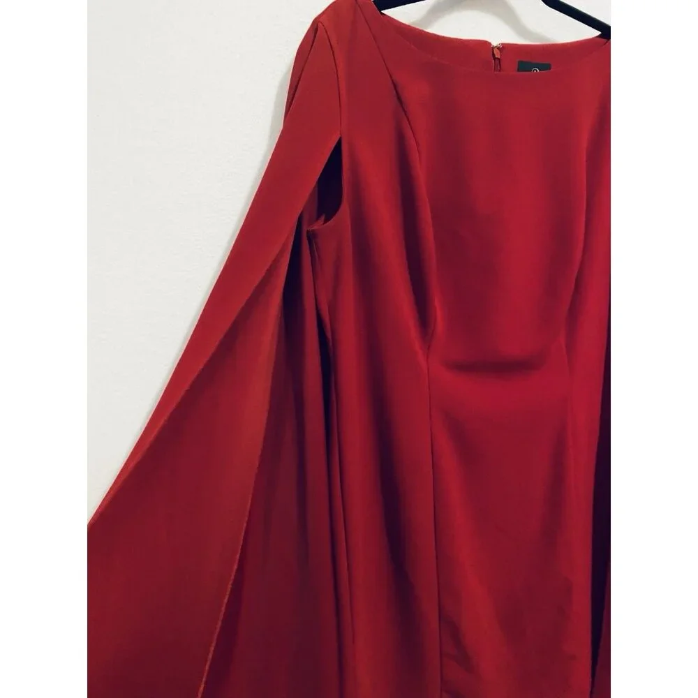 Elegant Red Cape Dress - Picture 3 of 6